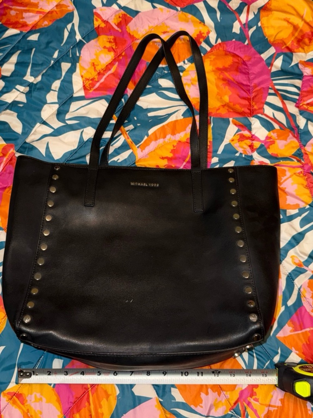 Michael Kors Black Leather Studded Tote Bag